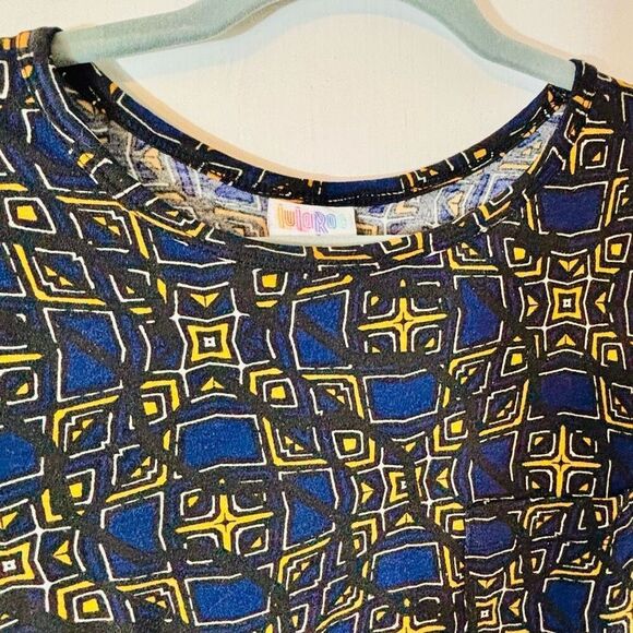 LuLaRoe S Carly Swing Dress Navy & Gold Geometric Print with Breast Pocket - Picture 3 of 10